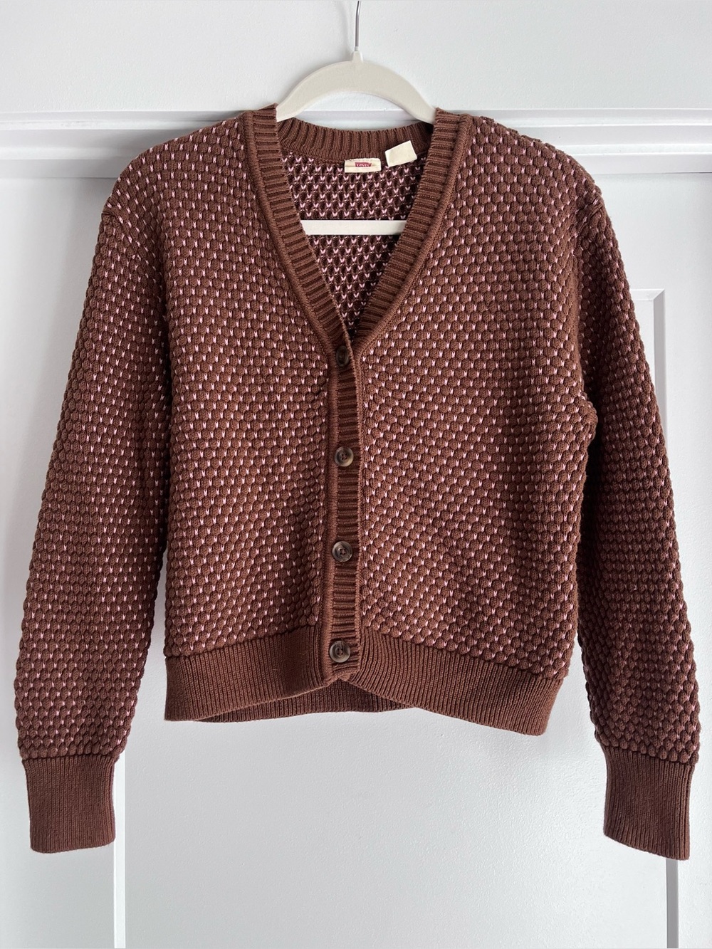 Levi’s brown and pink “hearts” sweater cotton Small